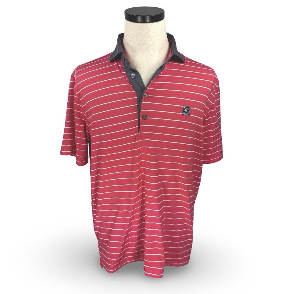 Greyson Polo Shirt‎ Men's Medium Pink White Striped Performance Laurel Creek